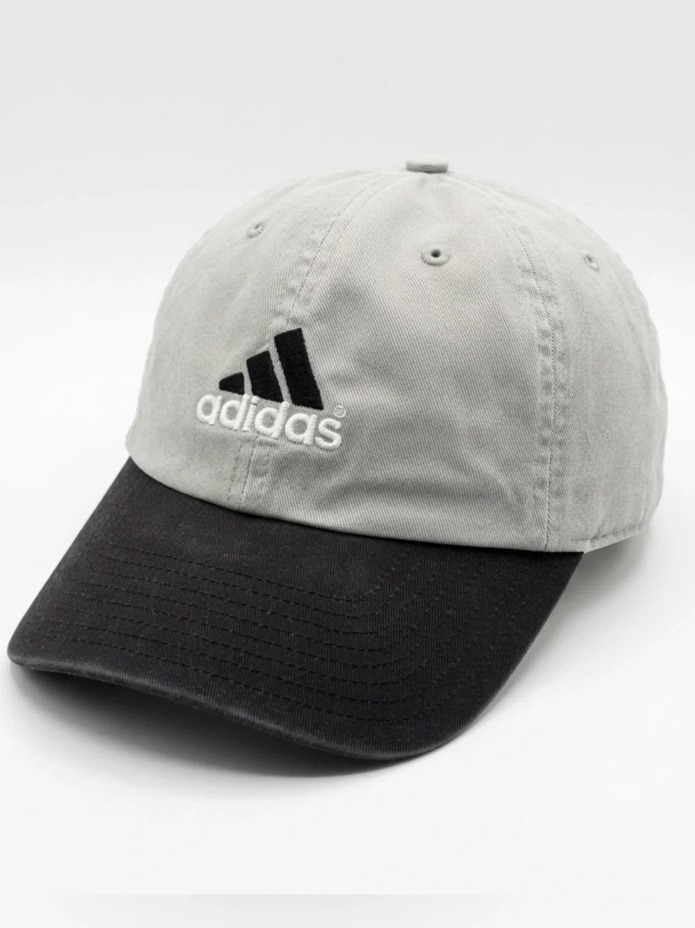 Vintage Y2K Adidas Embroidered Logo Two Tone Gray Black Golf Dad Hat Strapback